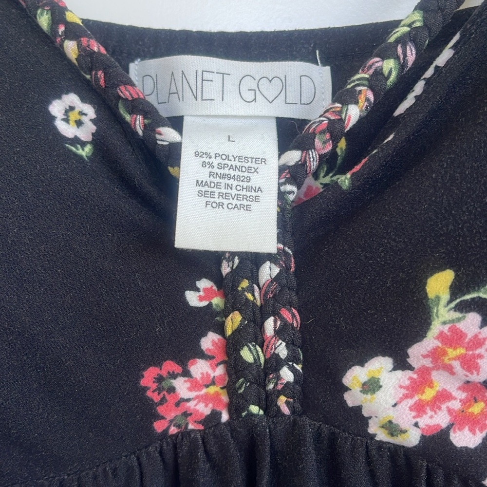 Planet Gold black floral dress with braided accent - Picture 2 of 7